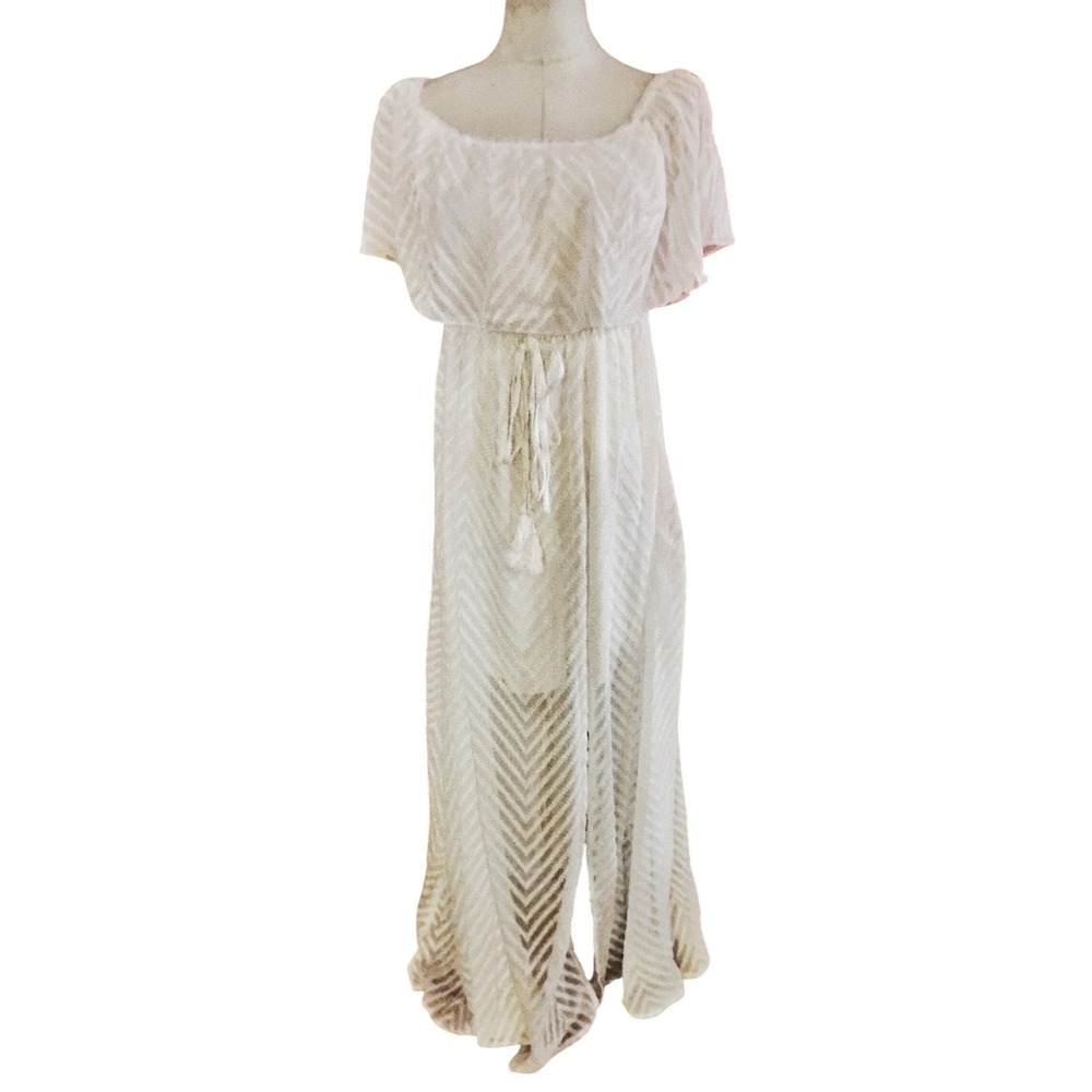 Elsings‎ White Lace Off Shoulder Ruffle Maxi Dress Size Large NWT